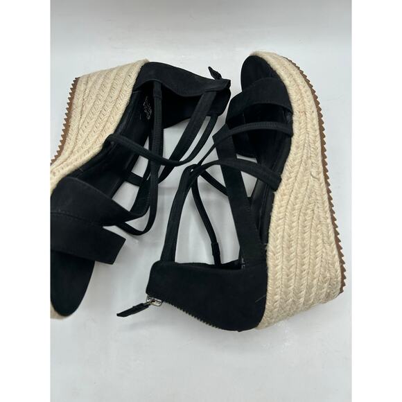 Eileen Fisher Wanda Tumbled Nubuck Espadrille Wedge Sandal Black Size 7 - Picture 6 of 9